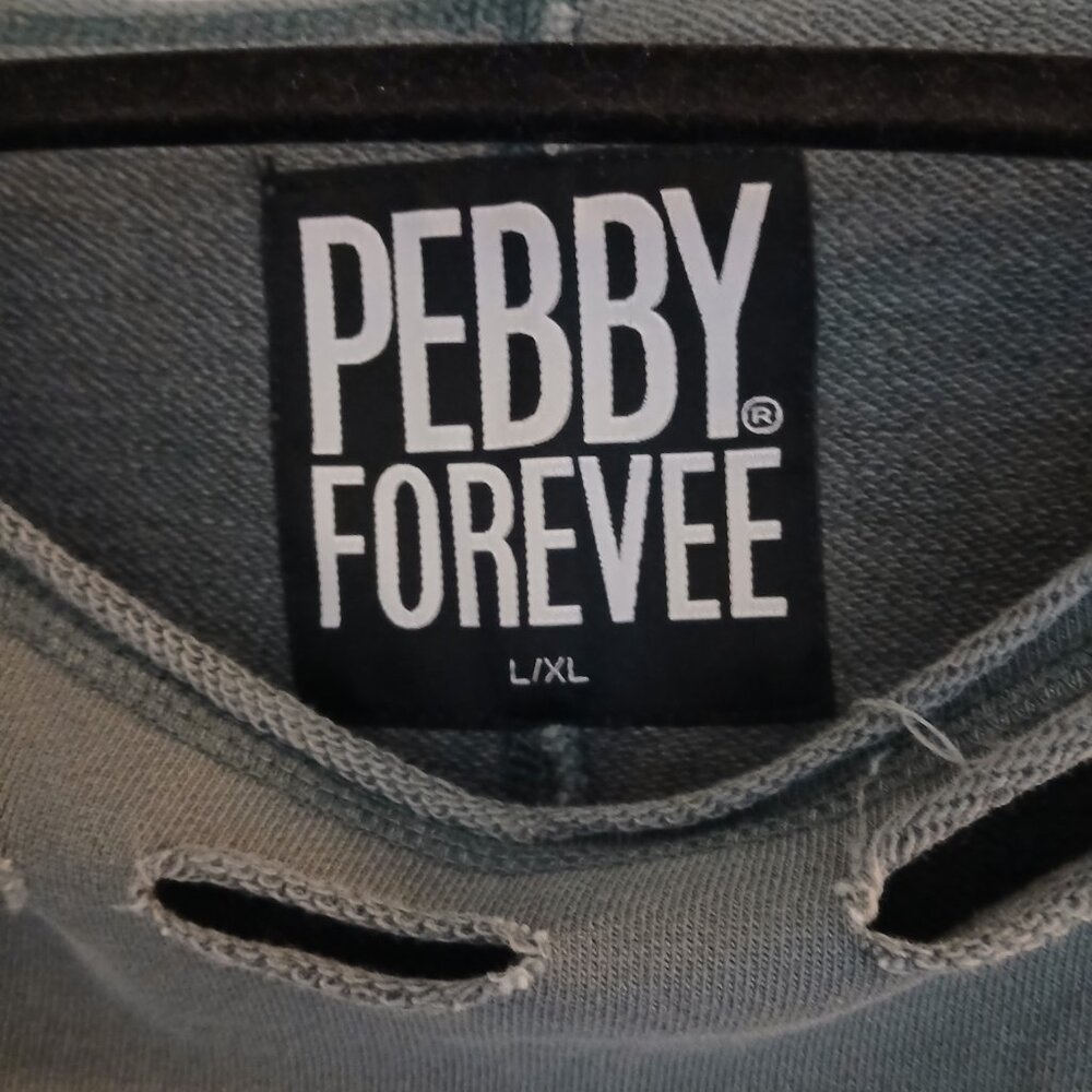 PEBBY FOREVEE Distressed Sweatshirt w/ Zippers on front/ rushed sleeves SZ L/XL - Picture 2 of 4